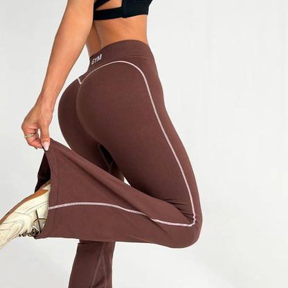 Women's High-Waist Flared Sports Pants with Elastic Sweatpants