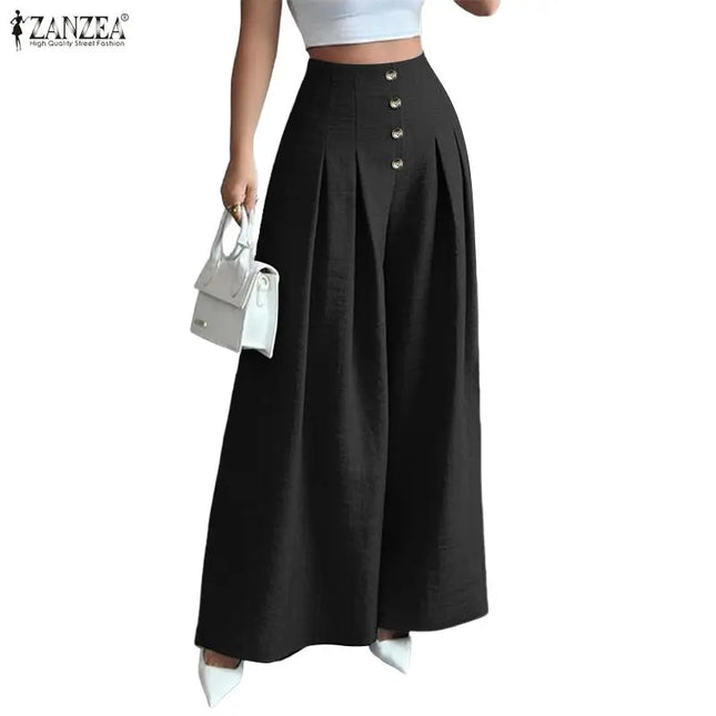 Women's High-Waisted Wide-Leg Pleated Loose Trousers
