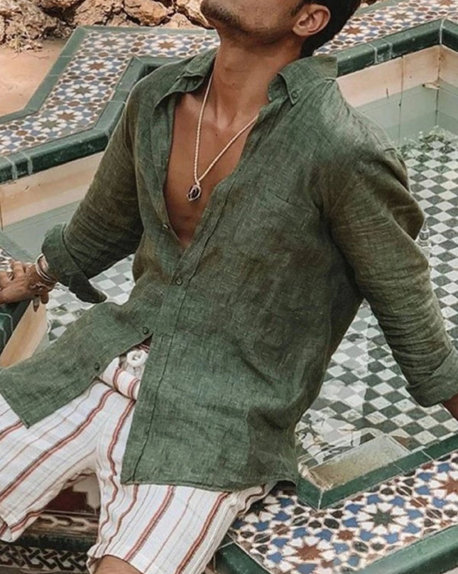 Men's Casual Long-Sleeve Shirt with Lapel