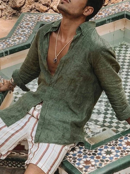 Men's Casual Long-Sleeve Shirt with Lapel