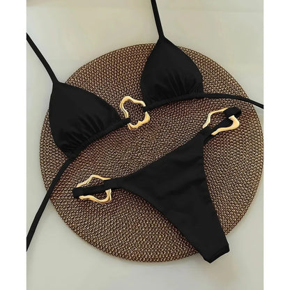 High-Waisted Two Piece Thong Bikini Set for Women