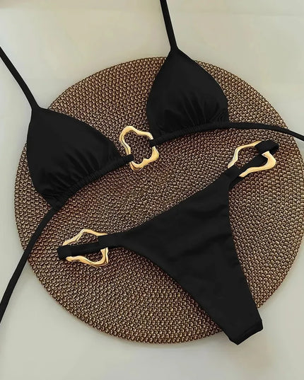 High-Waisted Two Piece Thong Bikini Set for Women