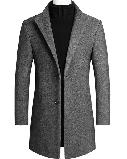 Slim Fit Woolen Windbreaker Long Coat for Men