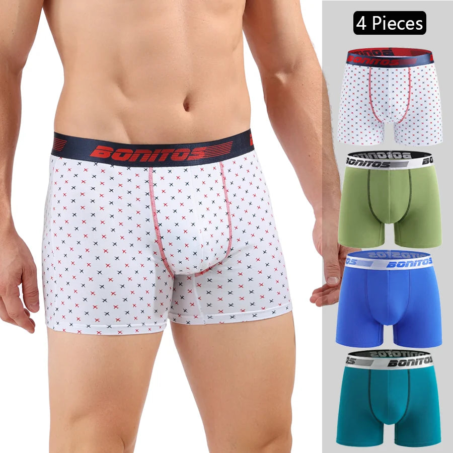 Men's Cotton Boxer Shorts - 4-Pack Comfortable Underwear for All-Day Wear