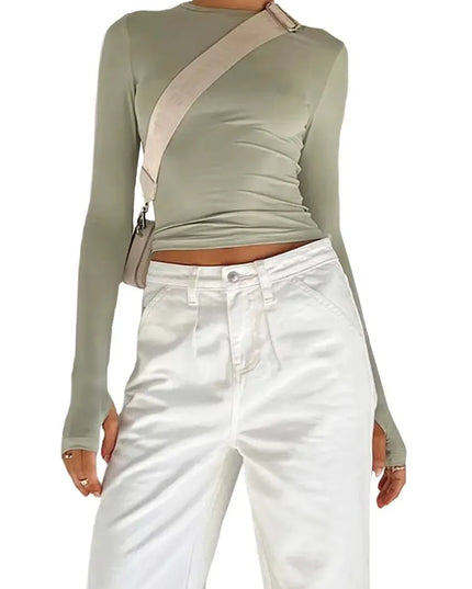 Women's Long Sleeve Slim Fit Top with Thumb Holes - Various Colors