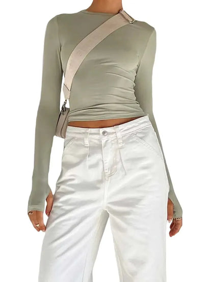 Women's Long Sleeve Slim Fit Top with Thumb Holes - Various Colors