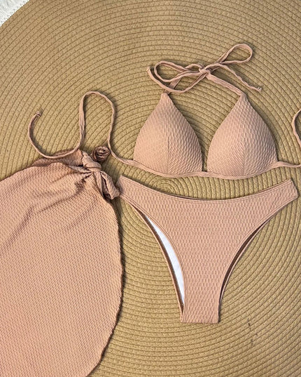Women's 3-Piece Halter Triangle String Bikini Swimsuit with Push-Up Design
