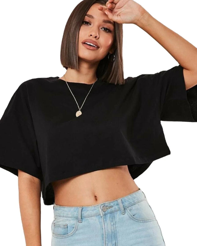 Cotton Loose Fit Short Sleeve Crop Top for Women