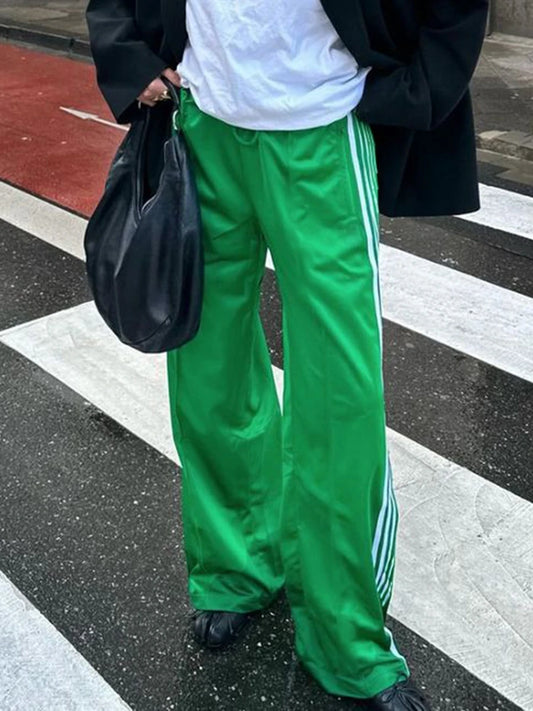 Women's Wide Leg Track Pants - Baggy Side Striped Sweatpants with Elastic Waistband