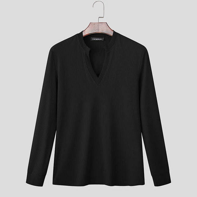 Incerun Men’s V-Neck Long Sleeve Knit Sweater – Stylish Warmth, Casual & Classic Fit