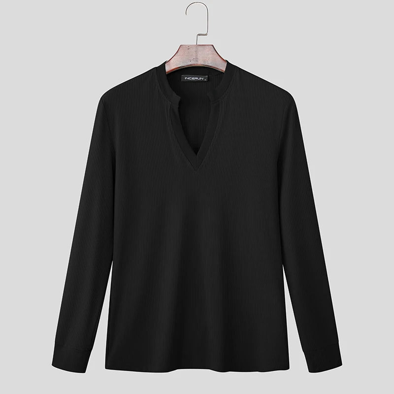 Incerun Men’s V-Neck Long Sleeve Knit Sweater – Stylish Warmth, Casual & Classic Fit