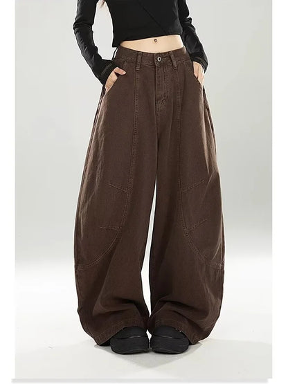 vintage Baggy Women's  Pants Wide Leg  Cotton Long Trousers