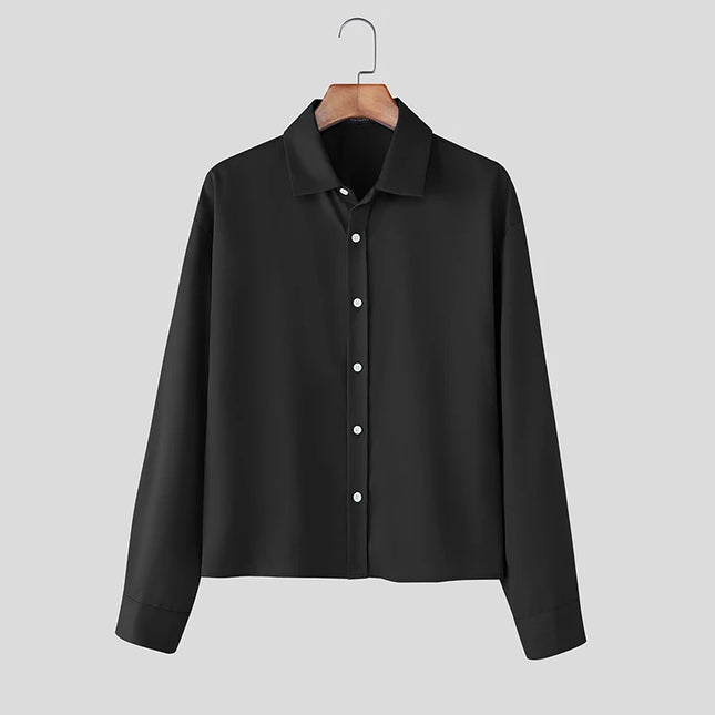 Incerun Men's Long Sleeve Lapel Shirt with Button Closure