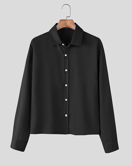 Incerun Men's Long Sleeve Lapel Shirt with Button Closure