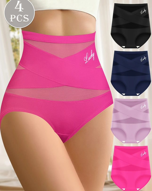 4-Pack Women's High-Waist Mesh Contrast Briefs, Breathable and Stretchy