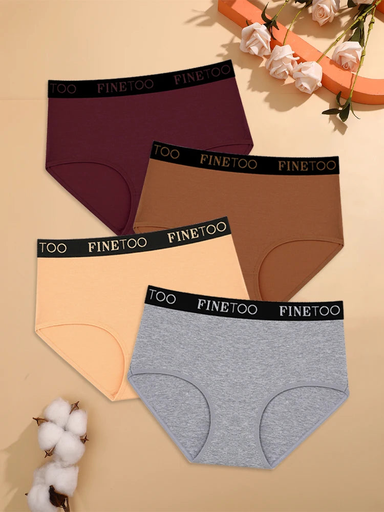 4-Piece Women's Cotton Seamless Mid-Waist Briefs Set – Breathable, Stretchy, Comfortable Underwear for Everyday Wear