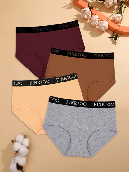 4-Piece Women's Cotton Seamless Mid-Waist Briefs Set – Breathable, Stretchy, Comfortable Underwear for Everyday Wear