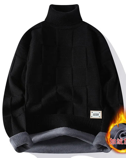 Men's Warm Fleece Turtleneck Sweater - Knitted, Loose Fit, Cozy Winter Pullover