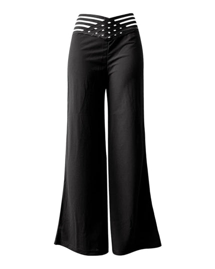 Women's High-Waisted Waist Belt Casual Straight Loose Wide-Leg Pants