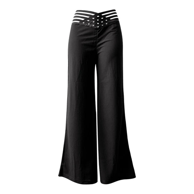 Women's High-Waisted Waist Belt Casual Straight Loose Wide-Leg Pants