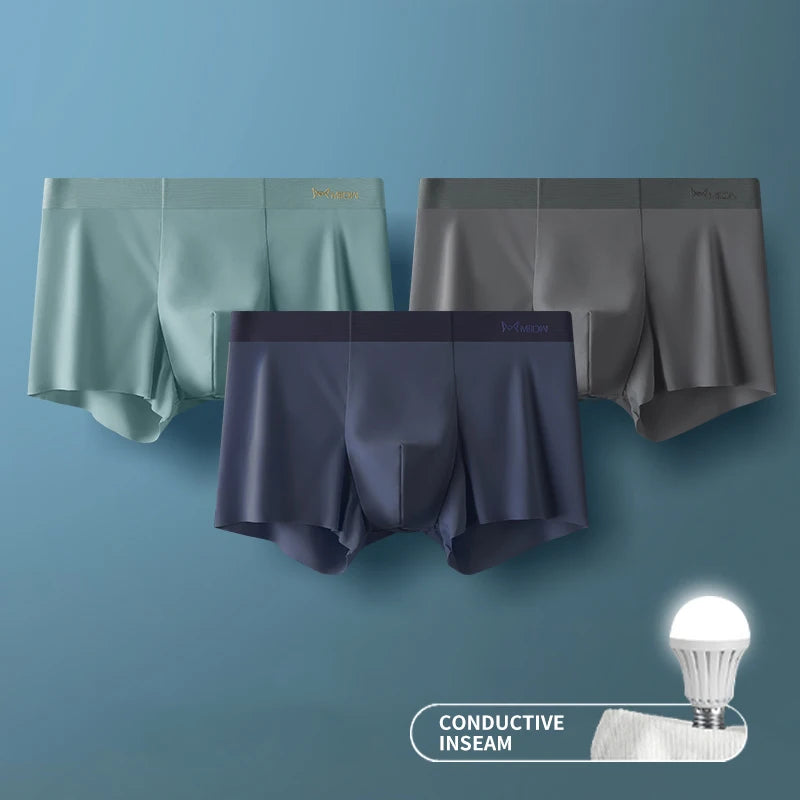 MIIOW Men's Ice Silk Boxer Briefs - 3 Pack Seamless Cut Hem Underwear