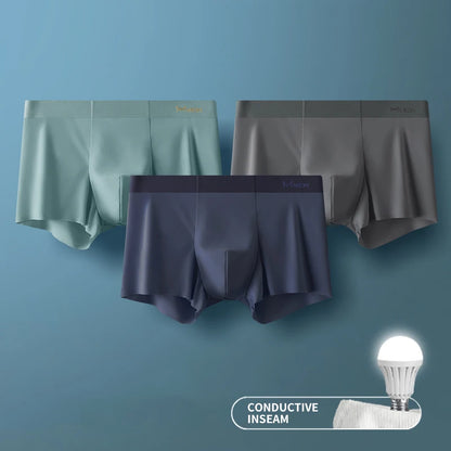 MIIOW Men's Ice Silk Boxer Briefs - 3 Pack Seamless Cut Hem Underwear