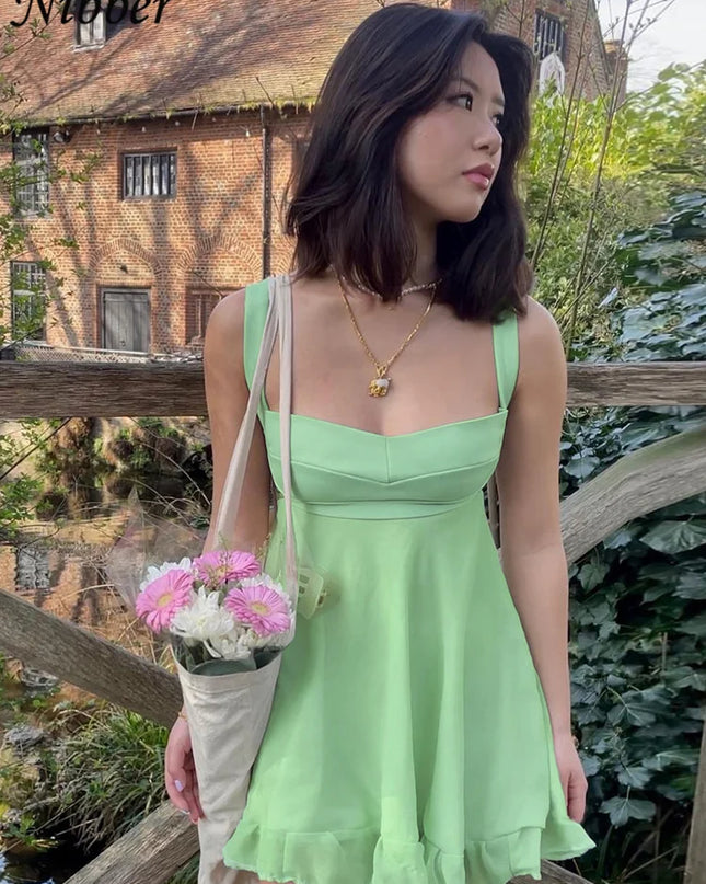 Slim Fit Backless Ruffle Dress -  Sling Style for Women