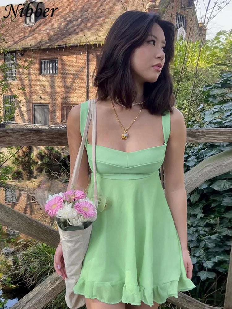 Slim Fit Backless Ruffle Dress -  Sling Style for Women