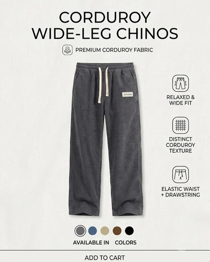 Men's Corduroy Sweatpants - Casual, Loose Fit, Straight Leg, Elastic Waist with Drawstring