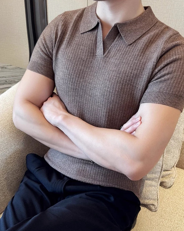 Men's Korean Style Slim Fit Polo Shirt – Thin Knit T-Shirt for Men