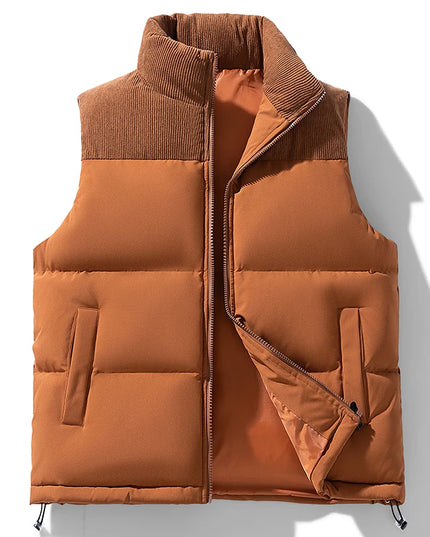 Warm Men's Cotton-Padded Vest Jacket with Full Zipper