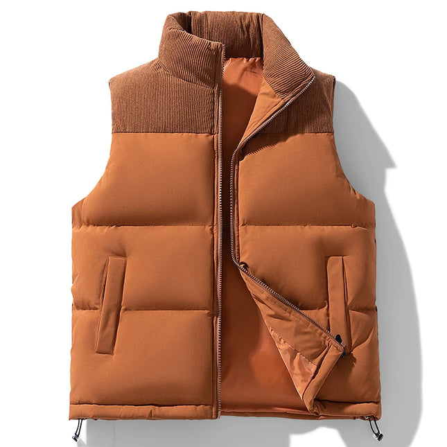 Warm Men's Cotton-Padded Vest Jacket with Full Zipper
