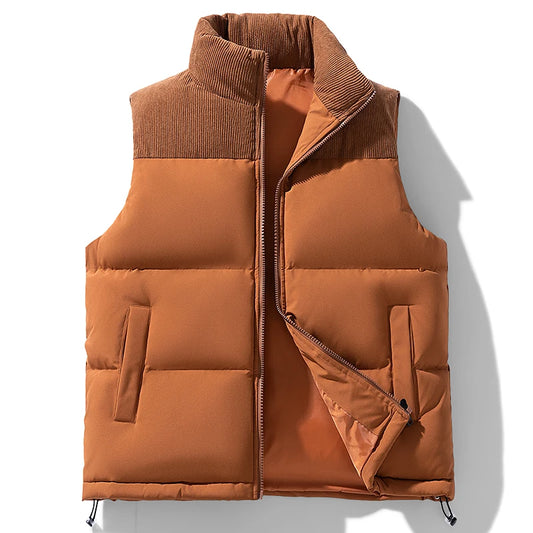 Warm Men's Cotton-Padded Vest Jacket with Full Zipper