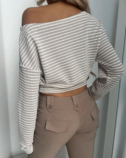 Women's Asymmetric Shoulder Ribbed Loose Fit Long Sleeve Sweater
