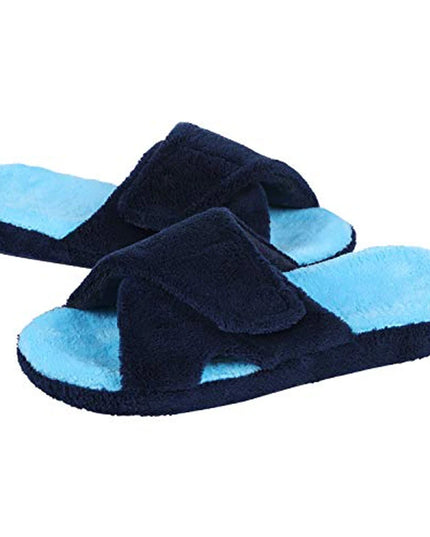 Women's Adjustable Open Toe Slippers with Corduroy Material