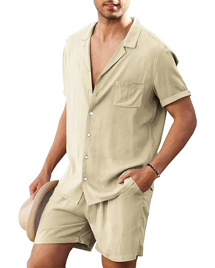 Men's Cotton Two-Piece Shirt and Shorts Set