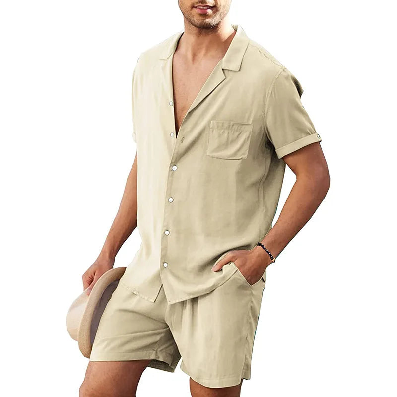 Men's Cotton Two-Piece Shirt and Shorts Set