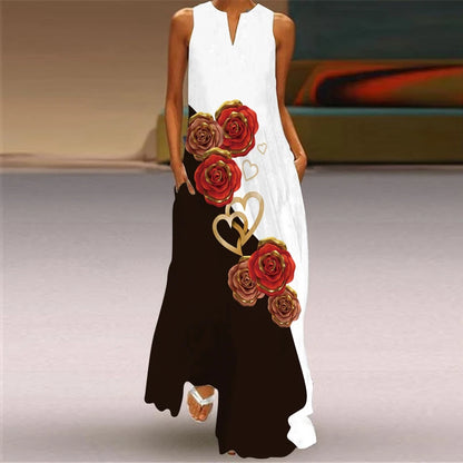 Women's Vintage Boho Printed Sleeveless V-Neck Maxi Dress
