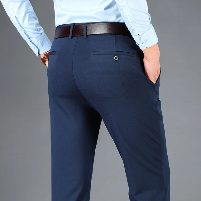 Men's Stretch Business Suit Pants - Straight-Leg Design for Comfort and Style
