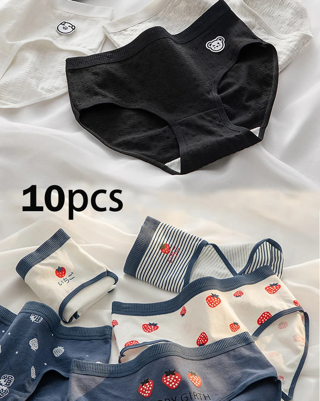 10Pcs Women's Cotton Panties – Comfortable Cartoon Print Underwear Set