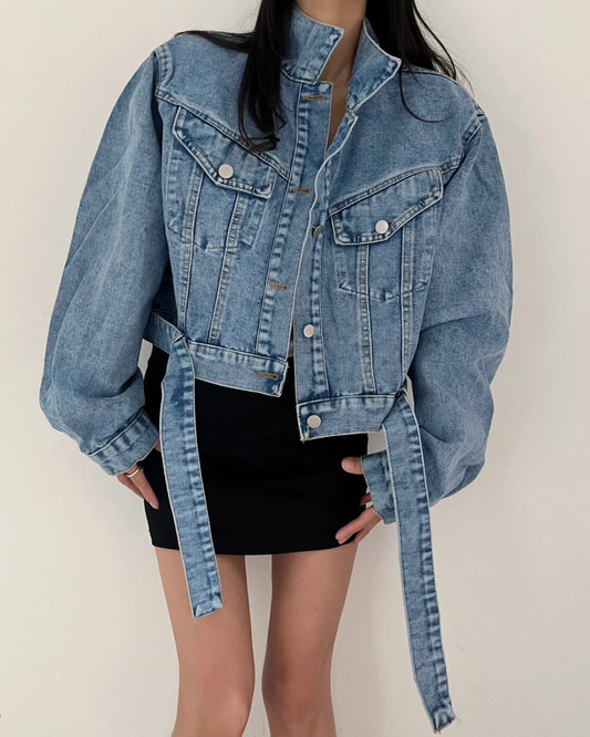 Women's Casual Long Sleeve Cropped Denim Jacket