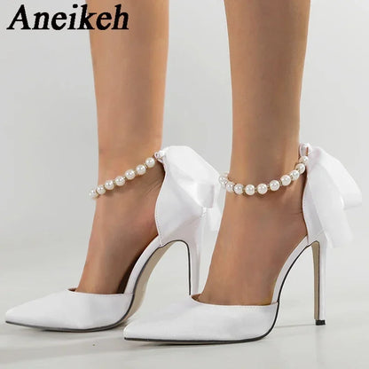 Aneikeh Beaded Ankle Strap High Heels