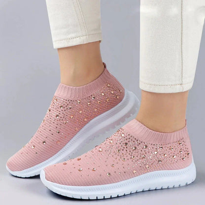 Women's Rhinestone Glitter Mesh Slip On Sneakers