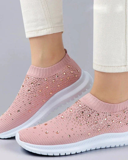 Women's Rhinestone Glitter Mesh Slip On Sneakers