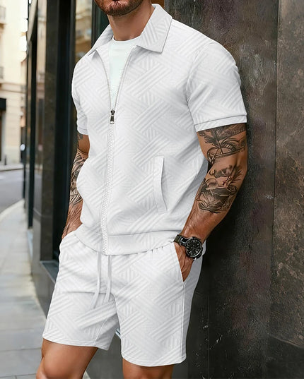 Men's Casual Two-Piece Short Sleeve Polo Shirt and Shorts Set