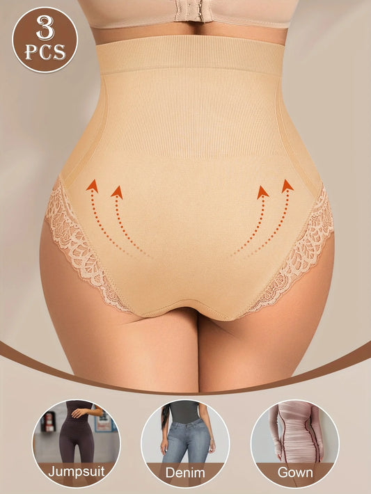 3-Piece Women's High-Waisted Tummy Control Seamless Shapewear with Lace Trim