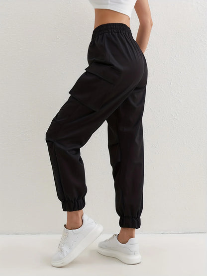 Women's Relaxed Fit Cargo Pants with Elastic Waist and Multiple Pockets