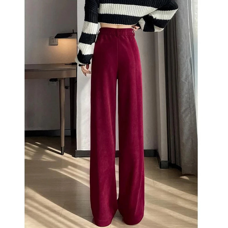 Women's Chic High Waist Straight Leg Trousers - Slim Fit Elegant Pants for Women