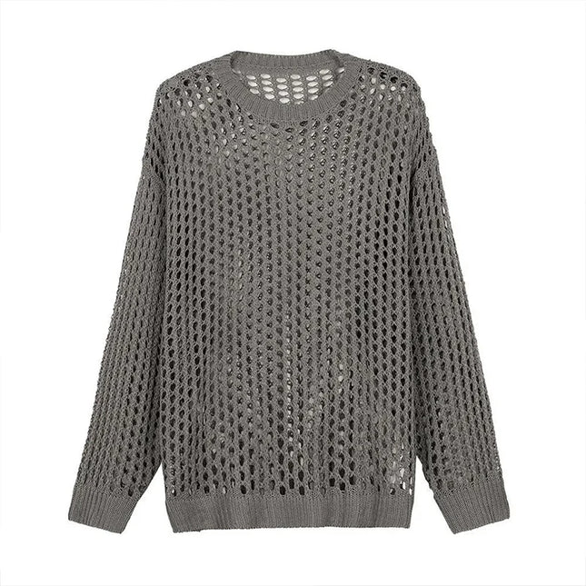 Vintage Men’s Loose-Knit Sweater with Hollow-Out Details