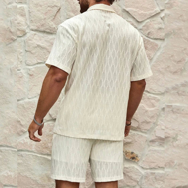 Men's Two-Piece Geometric Texture Shirt & Shorts Set